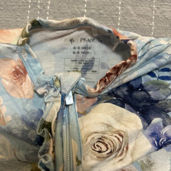 Posh Peanut Blue Floral Baby 6-9 Months Bamboo Zippy with Ruffles - Picture 5 of 6